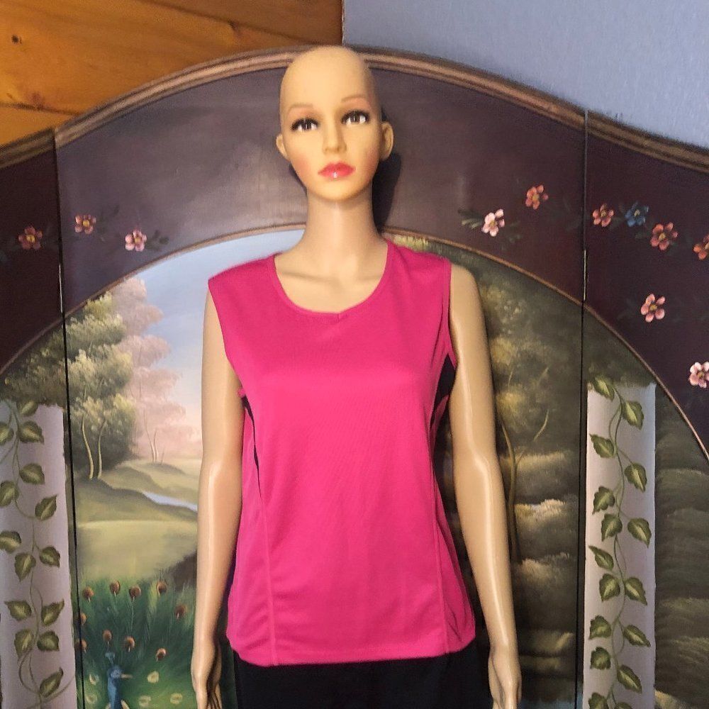 Hot pink/Black workout Activewear Sleeveless Tee Sz. L